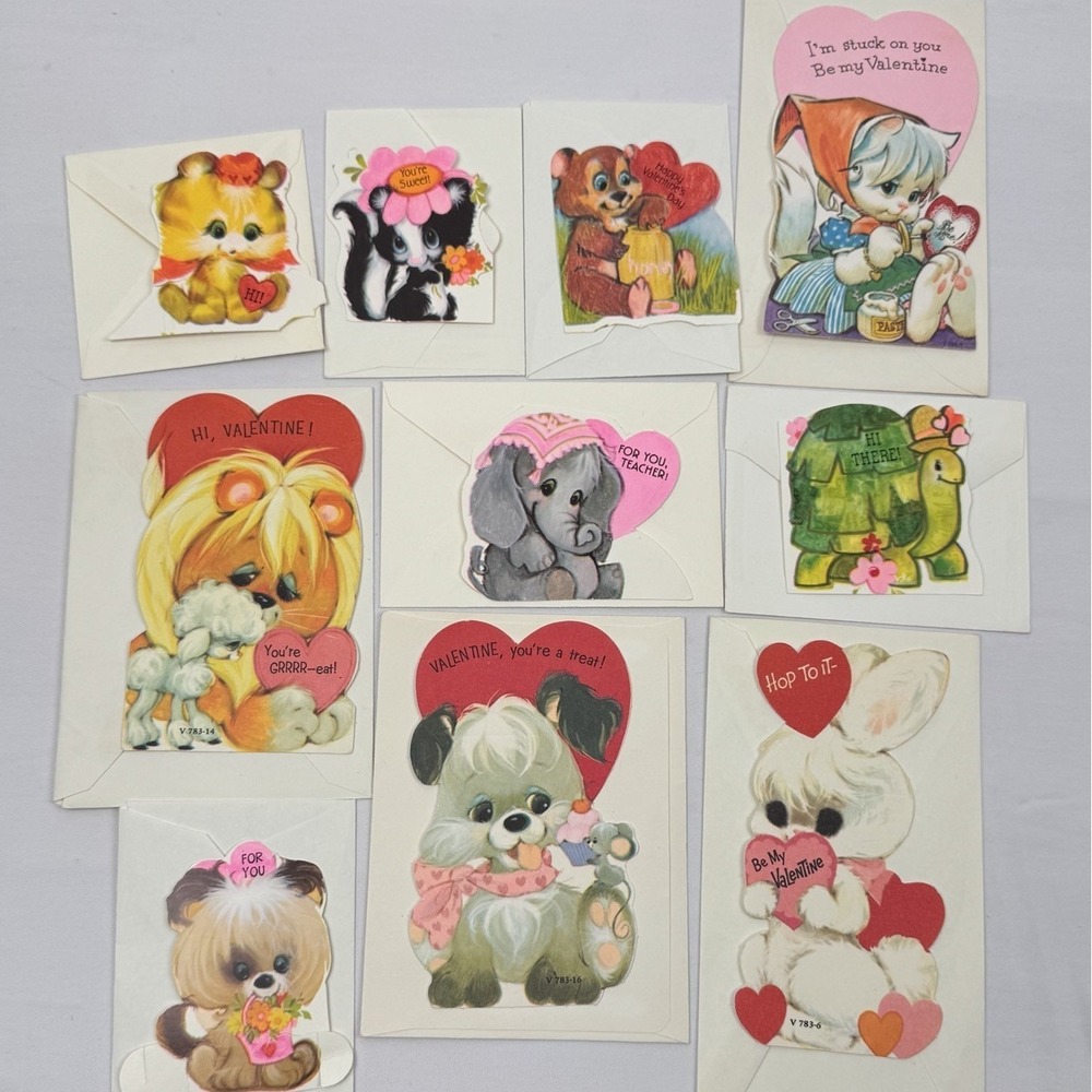 VTG 70's Valentine's Day Cards Animals Anthropomorphic Kitschy Colorful‎ Unused